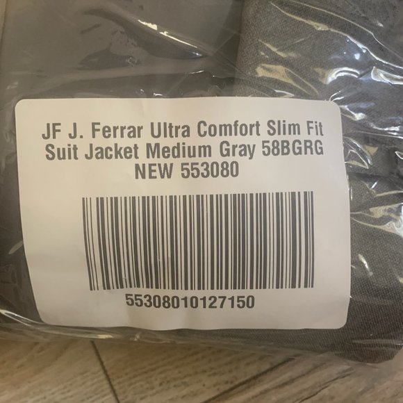 NWT JF J. FERRAR ULTRA COMFORT SLIM FIT SUIT JACKET MEDIUM GRAY 58 BGRG - Picture 3 of 4